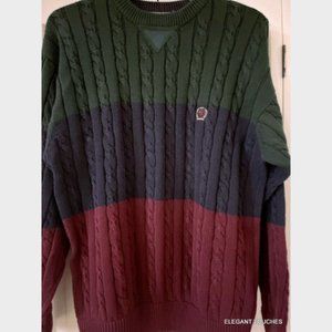 Vintage 90s Tommy Hilfiger Colorblock Cable Knit Chunky Sweater Mens Large Crest